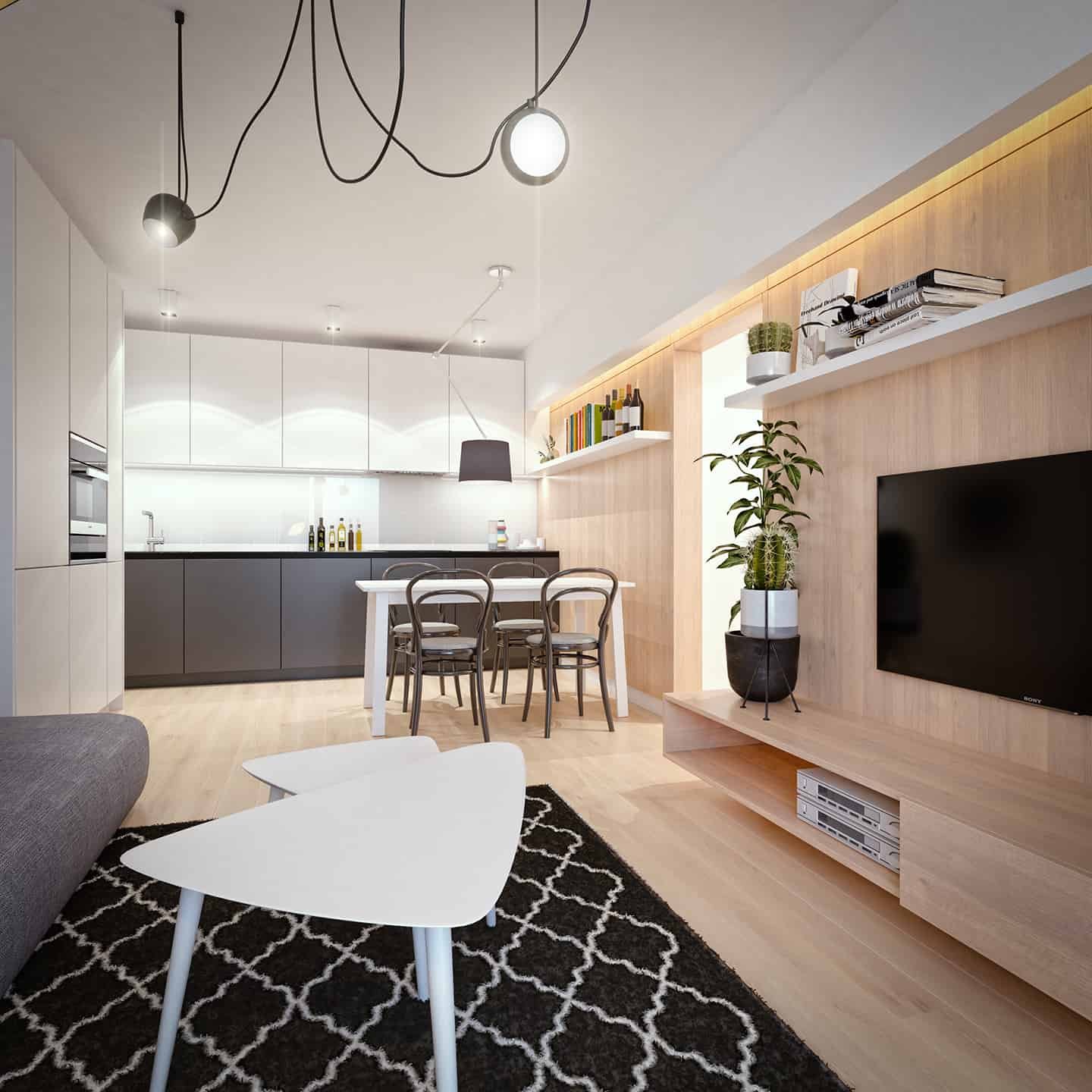 interier bytu - navrh obyvacej izby s kuchynou
