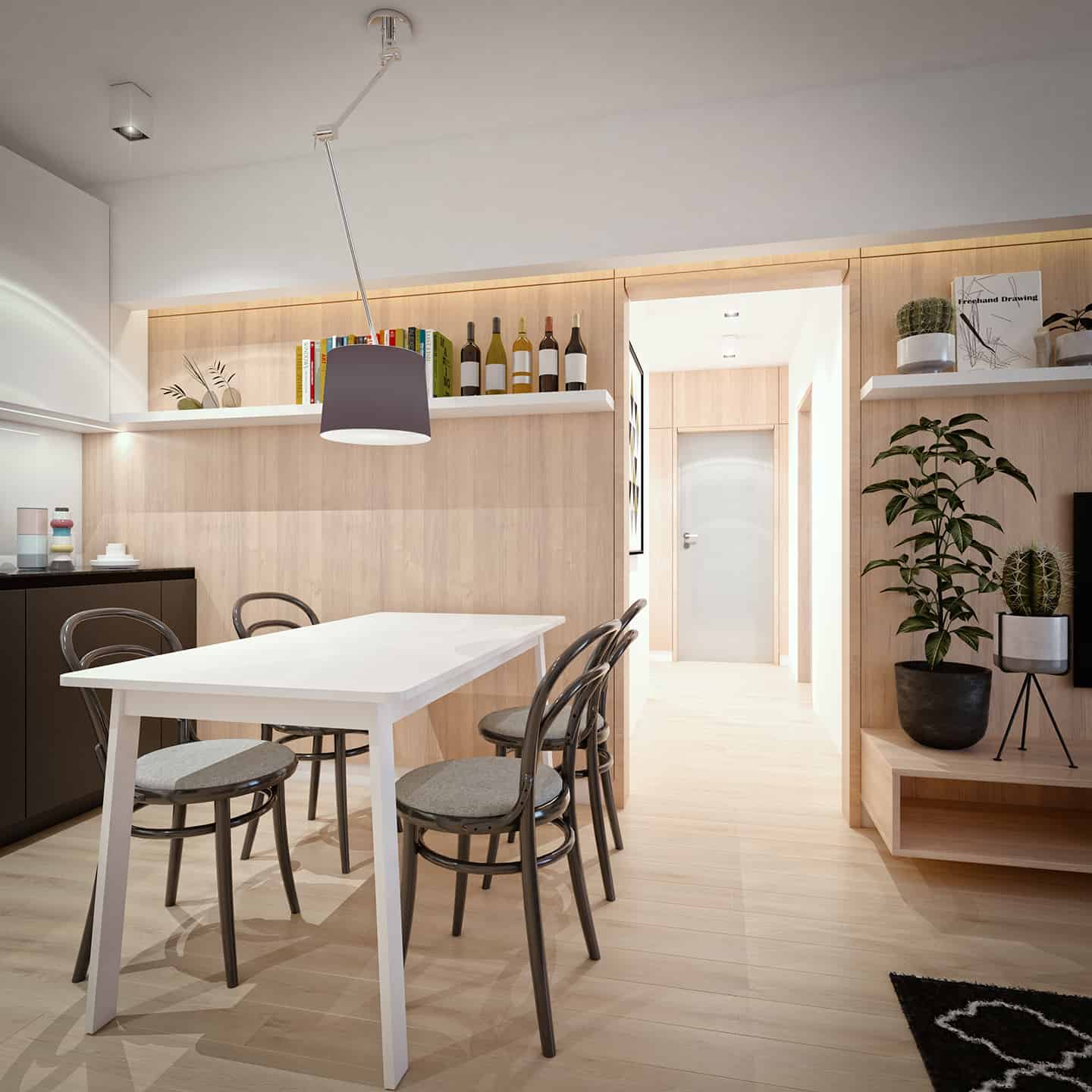 interier bytu - navrh obyvacej izby s kuchynou